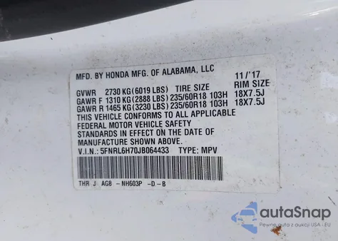 2018 Honda Odyssey Ex-L z USA, uszkodzony, nr VIN 5FNRL6H70JB064433